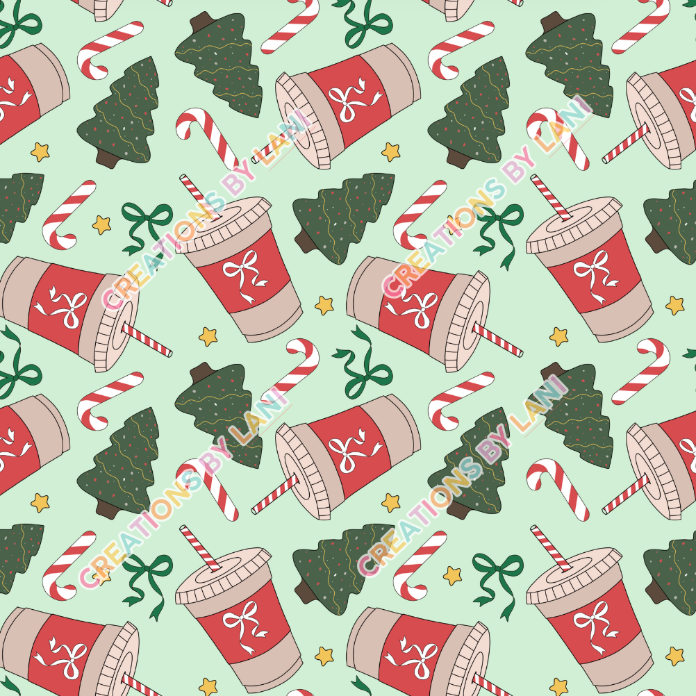 Seamless digital download - Iced coffee christmas green