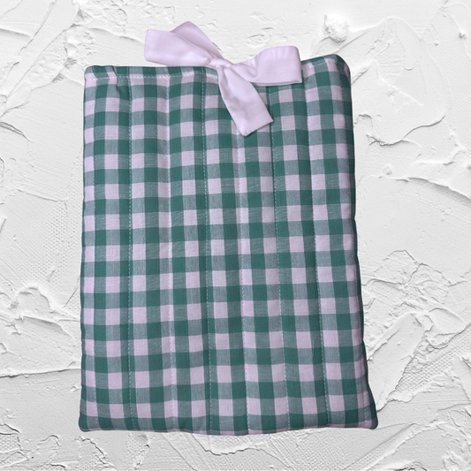 Mini Book sleeve - Aqua gingham