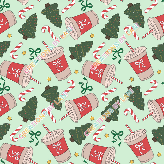 Seamless digital download - Iced coffee christmas green