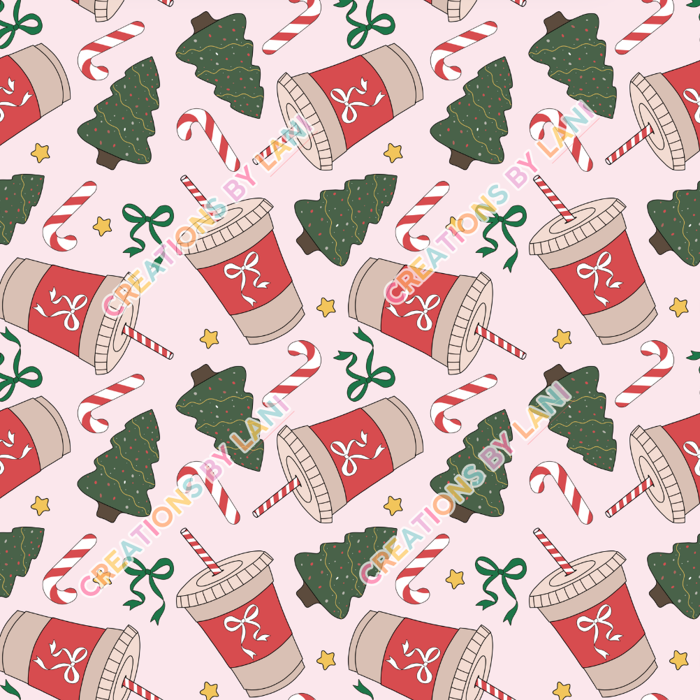 Seamless digital download - Iced coffee christmas pink