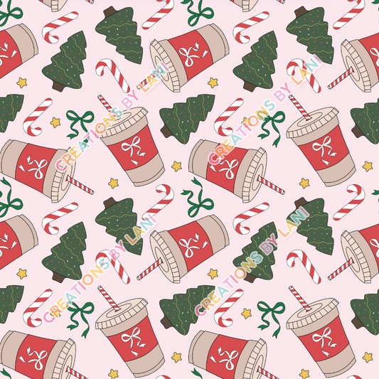 Seamless digital download - Iced coffee christmas pink