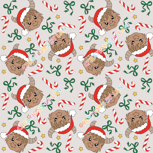 Seamless digital download - Christmas highland cow beige