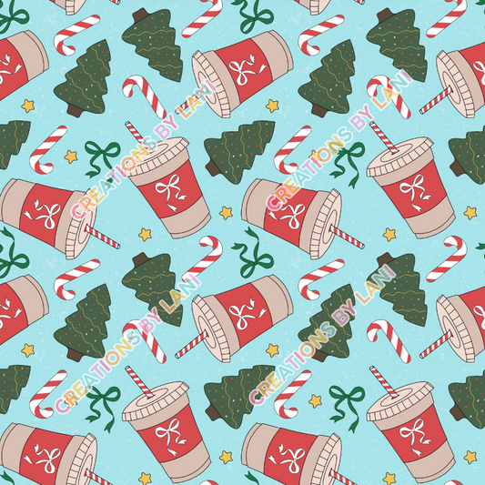 Seamless digital download - Iced coffee christmas blue