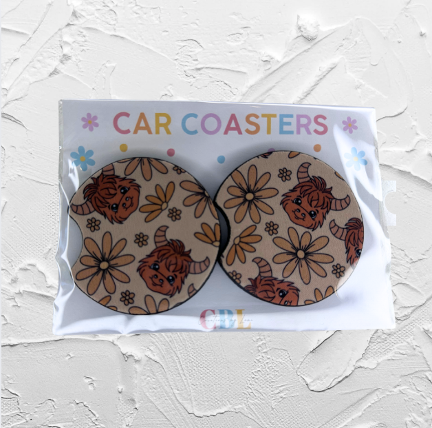 Car coaster - Highland cow